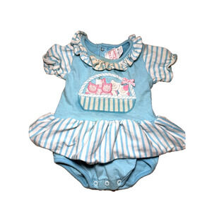Busytown Romper Dress Infant Girls 6-9 Months Striped Cat Embroidered Vintage